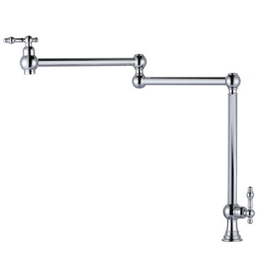 WOWOW Polished Chrome Deck Mounted Pot Filler with Double Handle and Joint Swing Arm in Solid Brass
