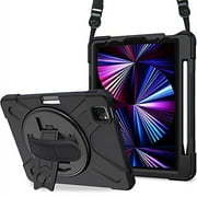 ProCase for iPad Pro 11 Inch Case 2022 2021 2020 2018, Rugged Heavy Duty Shockproof Cover with Hand Strap Shoulder Strap for iPad Pro 11" 4th 3rd 2nd 1st Generation -Black