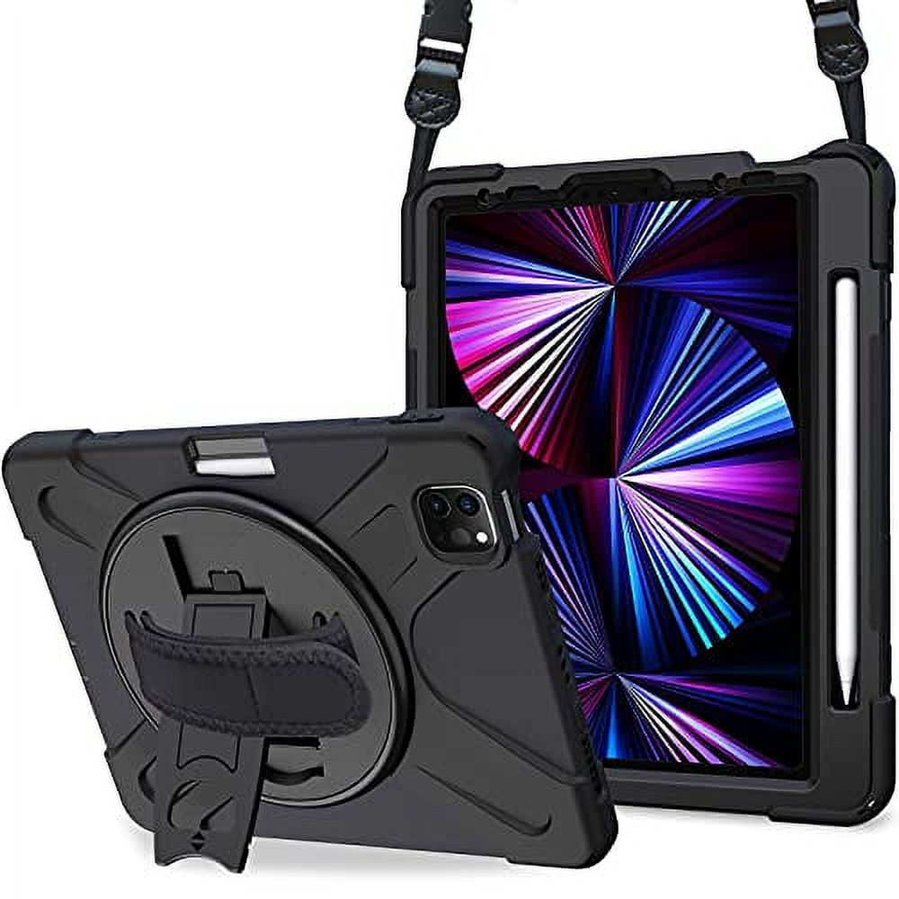 ProCase for iPad Pro 11 Inch Case 2022 2021 2020 2018, Rugged Heavy Duty Shockproof Cover with Hand Strap Shoulder Strap for iPad Pro 11" 4th 3rd 2nd 1st Generation -Black