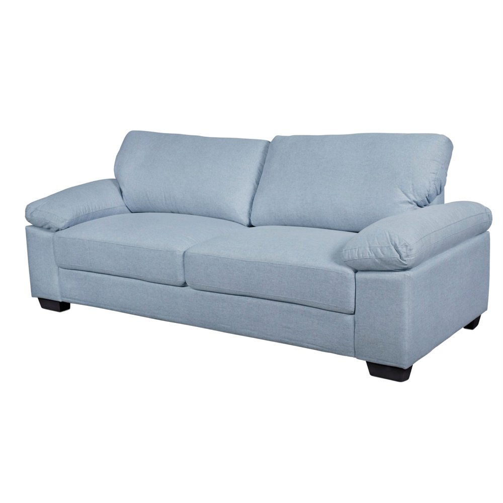 Fabric Upholstered Wooden Sofa with Pillow Arms and Block Feet, Blue