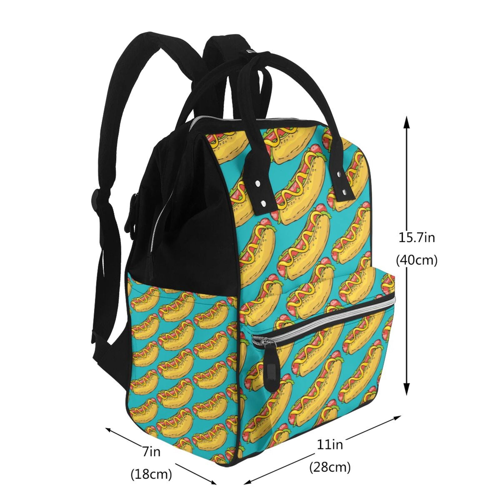 Ratiio Hot Dogs 8 Mummy Backpack - Waterproof Twill Canvas, Large Capacity Diaper Bag with Multiple Pockets and Adjustable Straps