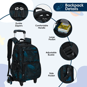 IvyH Rolling Backpack 3PCS Wheeled Backpack Lightweight Waterproof Bag Set with Lunch Bag Pen Case,Dark Blue Starry Sky