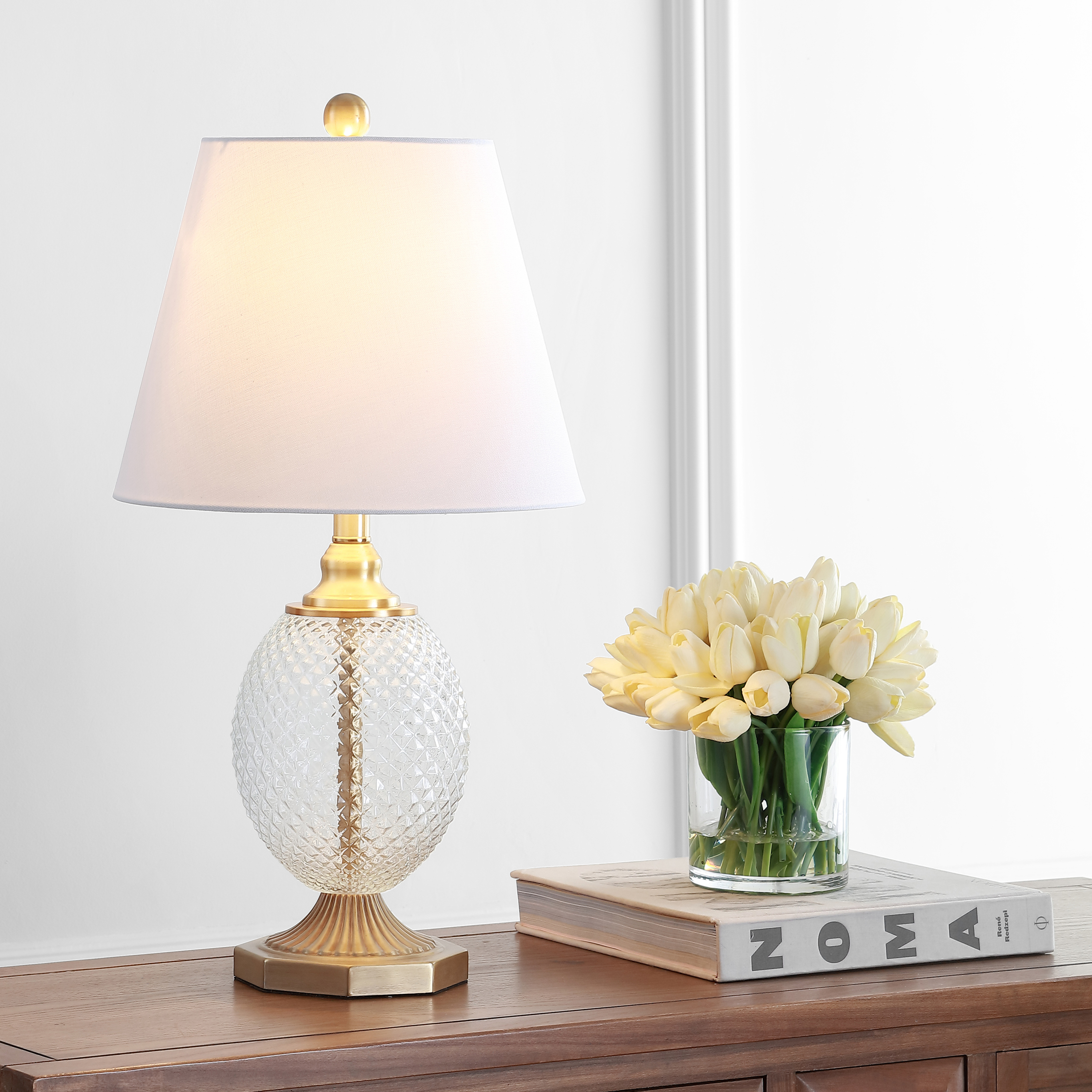 Safavieh Kaiden Modern Abstract 24 in. H Table Lamp, Clear/Brass Gold