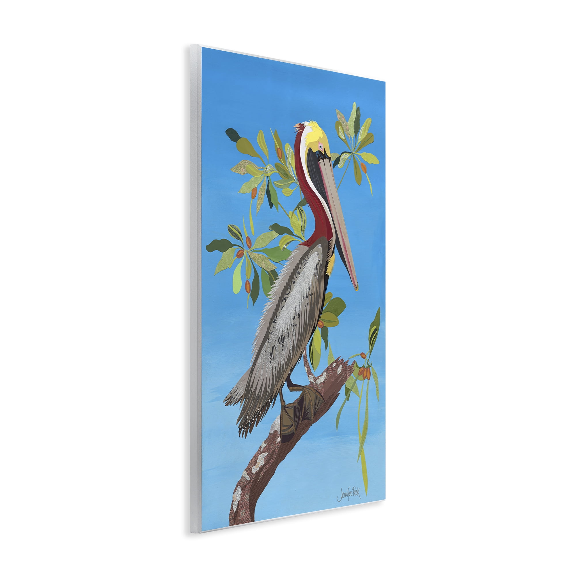 Stupell Industries Brown Pelican on Tree Animals & Insects Painting Unframed Art Print Wall Art, 13 x 19