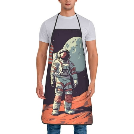 

Matuu Astronaut With American Flag for Cooking Apron for Men and Women Adjustable Strap and Waist Ties for Baking Cooking Gardening