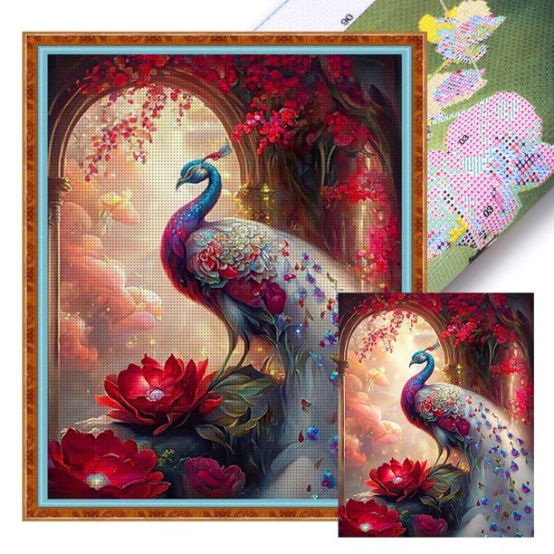 Hilo de bordar de algodón completo, 11CT, estampado de flor de pavo real, punto de cruz, 40x50cm
