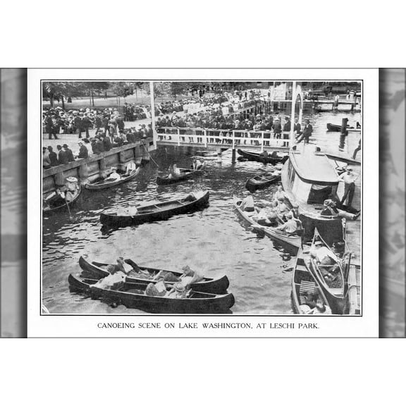 24"x36" Gallery Poster, Canoeing Scene on Lake Washington at Leschi Park 1909
