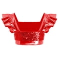 thumbnail image 5 of iiniim Girls Metallic Hip Hop Dance Tops Square Collar Ruffle Sleeve Ballet Shiny Jazz Performance Dancewear Red 16, 5 of 7