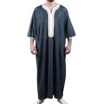 thumbnail image 1 of XDZJLR Men Shirts Medium Short Sleeve Embroidered Navy Blue Muslim Robe Embroider Shirts for Men, 1 of 7