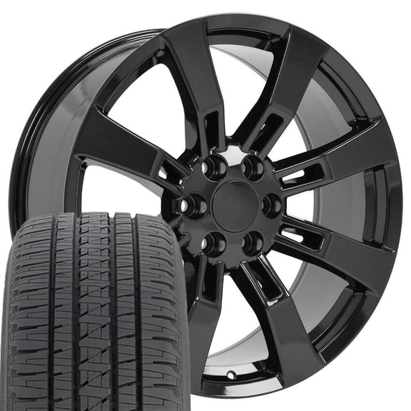 OE Wheels CA82 22 Inch Rims and Tires Fit Escalade Style 6x139.7 22x9 Gloss Black - Hollander 5409 - Dueler H/L Alenza 285/45-22 (Set of 4)