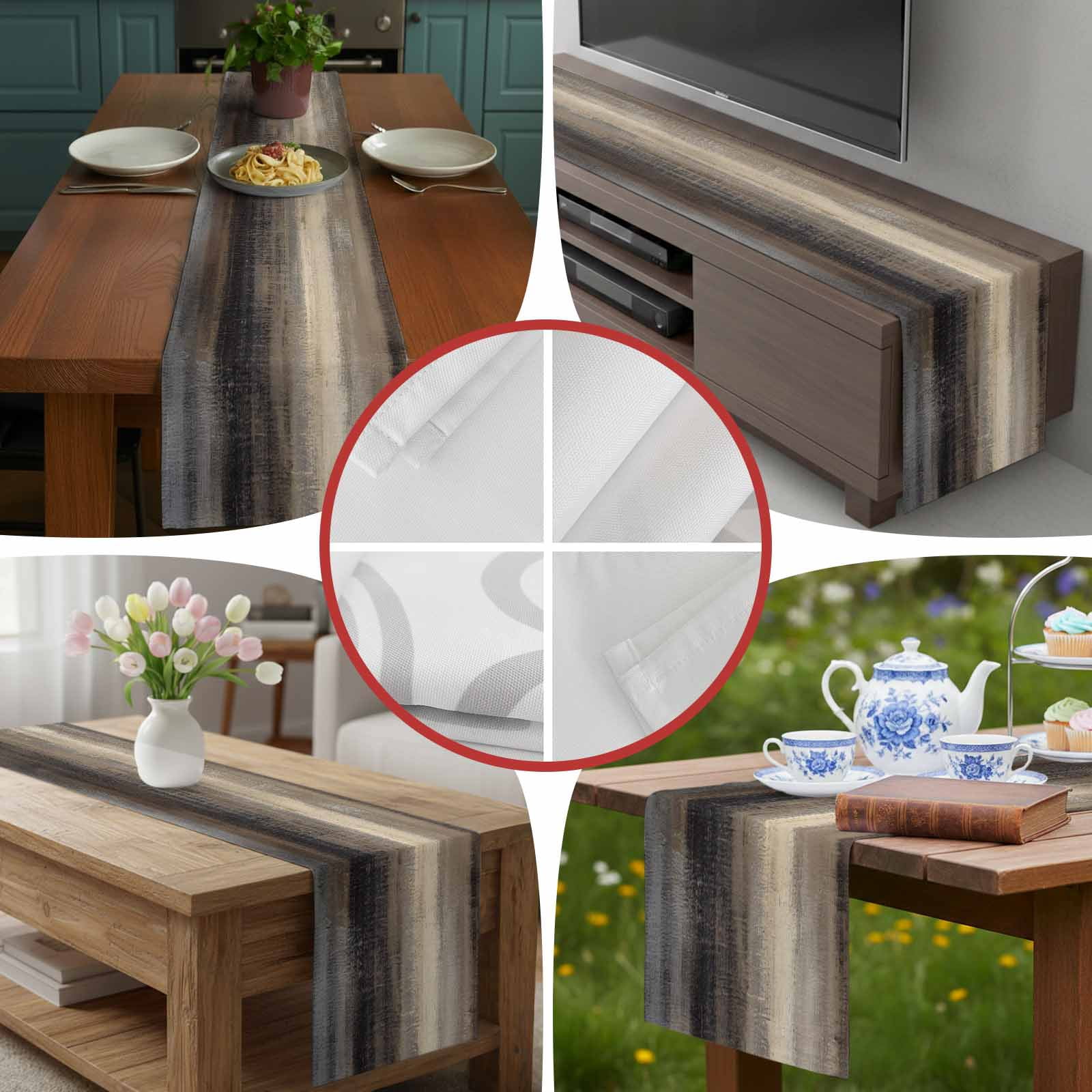 Vintage Ombre Oil Painting Table Runner 90 Inches Long, Mysterious Rock Texture Table Runners Tabletop Scarf Kitchen Dining Tables Decoration for Home Party Indoor Outdoor