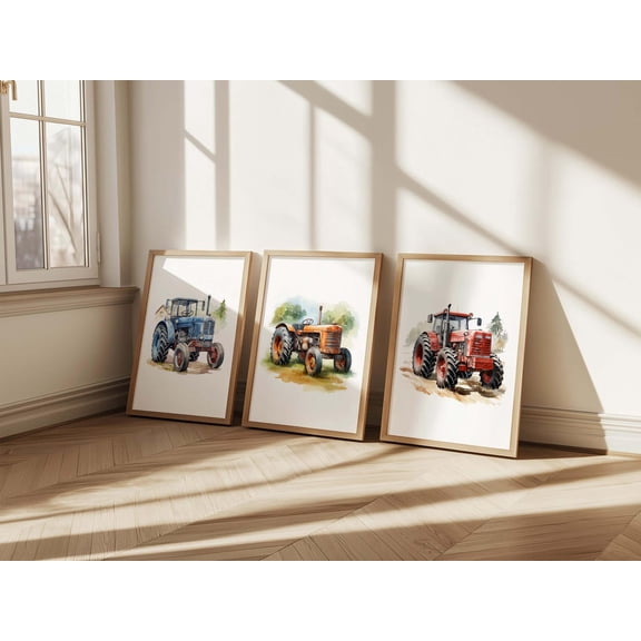 Tractor Nursery Wall Art Farm Truck Kids Room Decor Set 3 Unframed Paper Print 8x12