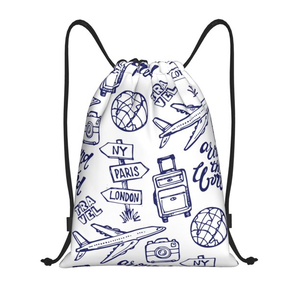 Fotbe World Travel2 Bolsa Mochila con Cordón Estampada, Bolsa de Gimnasio Deportiva, Bolsa Cinch, Bolsa con Cordón para Hombres y Mujeres-Small