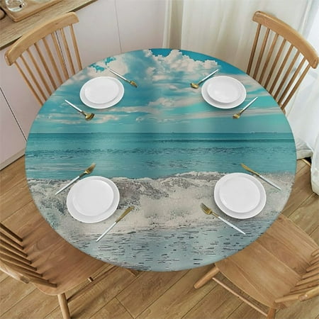 

Orinice Beach Ocean Sky Round Table Cover Stain Resistant Washable Indoor Outdoor Tablecloth Kitchen Dining Wedding Parties 100% Polyester Fiber 38-42