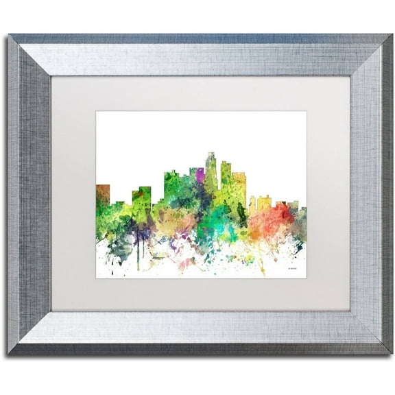 Trademark Fine Art "Los Angeles California Skyline SP" Canvas Art by Marlene Watson, White Matte, Silver Frame