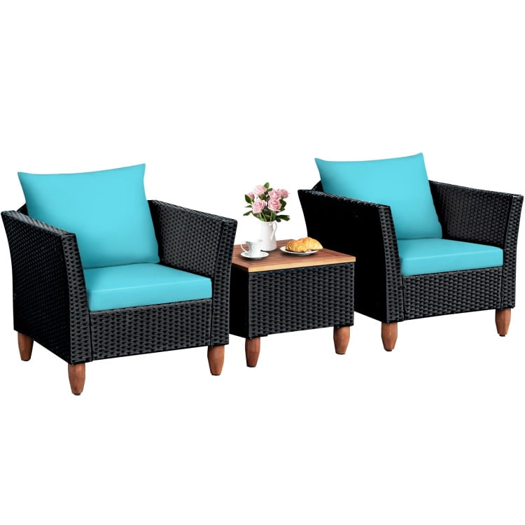 Aimee Lii 3 Pieces Outdoor Patio Rattan Furniture Set with Coffee Table, Modern Patio Furniture, Turquoise