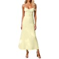 thumbnail image 1 of Vestido bohemio de verano con tirantes finos, cuello cuadrado y largo medio - Corsé ajustado con abertura fluida, poliéster y spandex, tallas S-XXXL, 1 of 5