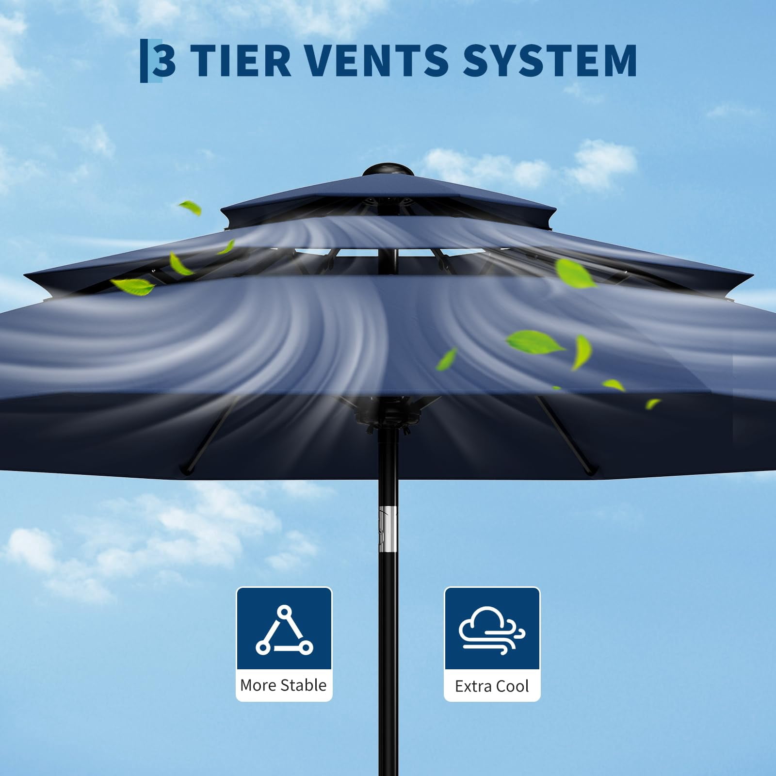 QinaQin Vented Patio Umbrella,8 Sturdy Ribs,Easy Crank & Tilt,Outdoor Market Table Parasol,Blue 1