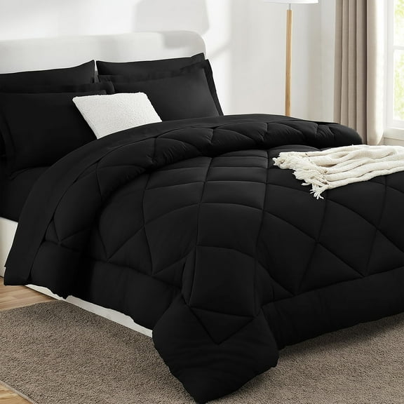 Sleepdown Ensemble de Literie 7 Pcs pour Lit Grand, Noir, avec Couettes Incluses.