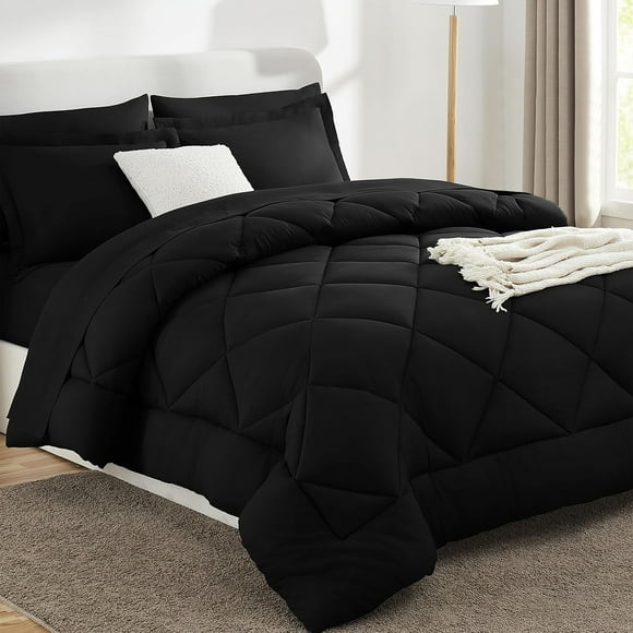 Sleepdown 7-Piece Queen Bed in a Bag, Black Bedding Set with Comforter Sets Queen