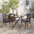 thumbnail image 3 of Merrick Lane Set of Two Stacking Thonet French Bistro Style Chair with Arms, Navy & White PE Rattan Seat, and Bamboo Metal Frame for Indoor/Outdoor Use, 3 of 16