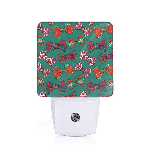 Balery red and green bow tie Luz Nocturna LED con Sensor Automático, Enchufe con Sensor Crepuscular, Luz Suave de 0.5W para Dormitorio, Pasillo, Baño-EU