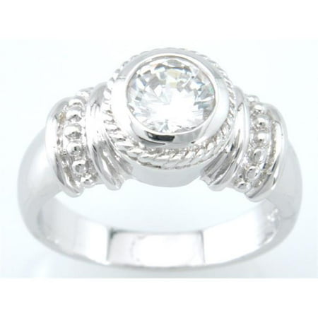 - 925 Sterling Silver Platinum Finish Antique Style Solitaire Engagement Ring Size 9