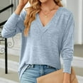 thumbnail image 2 of JUUYY Womens Casual Oversized Shirt Trendy Solid Color V Neck Long Sleeve Blouses Loose Fit Work Office Tunic Tops Light Blue XXL, 2 of 4