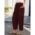 thumbnail image 6 of Chiclily Women's High Waisted Palazzo Pants Casual Loose Dark Brown Wide Leg Trousers with Pockets Drawstring Flowy Pants, Size XL, 6 of 7