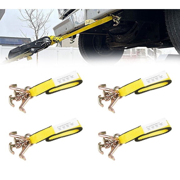 4 Pack 2" x 8' Recovery Winch Strap with RTJ Cluster Hook - Heavy-Duty 3,333 lbs WLL Towing Tie Down Strap for Tow Trucks, Wreckers & Flatbed Cargo Securement