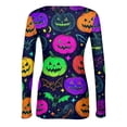 thumbnail image 5 of Halloween Long Sleeve Shirts for Women Slim Ribbed Funny Pumpkin Tunic Blouse Party Crew Neck Spring Day Fashion Clothing Dark Purple S, 5 of 6
