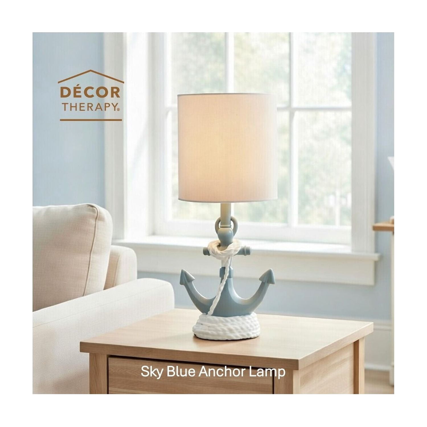 Decor Therapy Anchor Resin Accent Lamp, 40W, 8x8x16 inches, Sky Blue