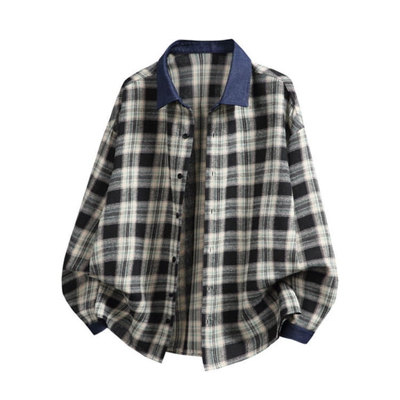 Gamivast Mens Flannel Shirts Plaid Print Contrast Collar Button Down Shirts Long Sleeve Loose Fit Western Shirts Daily Outdoor Camping Fall Winter