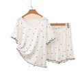 thumbnail image 3 of Asxite Pajamas for Women Set Star Print Crew Neck Short Sleeve Ruffle Top Elastic Waist Shorts Sleepwear, 3 of 7