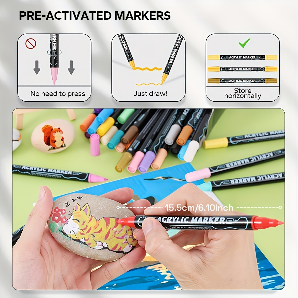 Acrylic Paint Markers for Rock, Fabric, Wood, Glass, Craft - Quick Dry Dual-Tip Paint Pens for Halloween Decorations - Pumpkin Painting Kit, Drawing Markers, Art Supplies, Christmas Gift