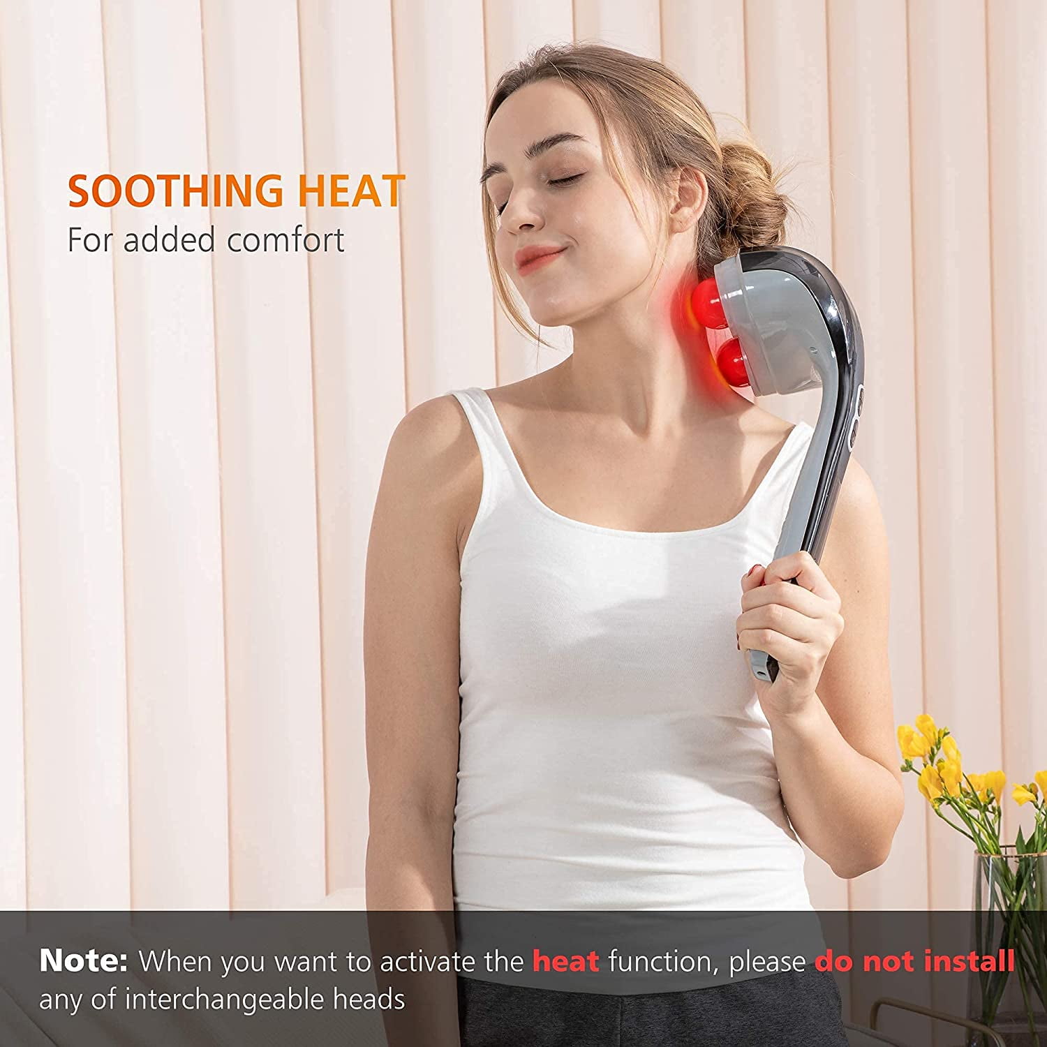 Cordless Handheld Back Massager with Heat, Deep Tissue Percussion for Neck Shoulder