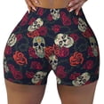 thumbnail image 2 of Fuzoiu Roses Skulls Print Women's Workout Shorts,Workout Biker Shorts Women,Exercise Fitness Shorts,Scrunch Short, Athletic Shorts for Gym Yoga Running Sport Active-Medium, 2 of 8