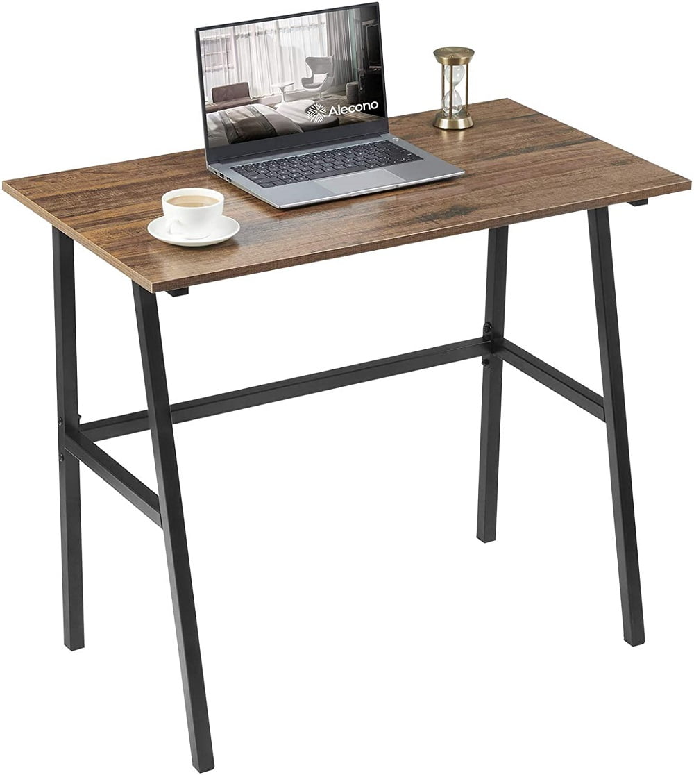 Modern Small Computer Desk for Small Space Solutions, Metal Frame in Walnut Brown