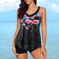 thumbnail image 3 of Jacenvly Women Tankini Set Two Piece Fashion Sleeveless Swimsuit Contrast Color V-Neck Surfing Swimwear Satiny Women Two Piece Suits Floral Print Tank with Boyshorts Swimming Suits Black, 3 of 8