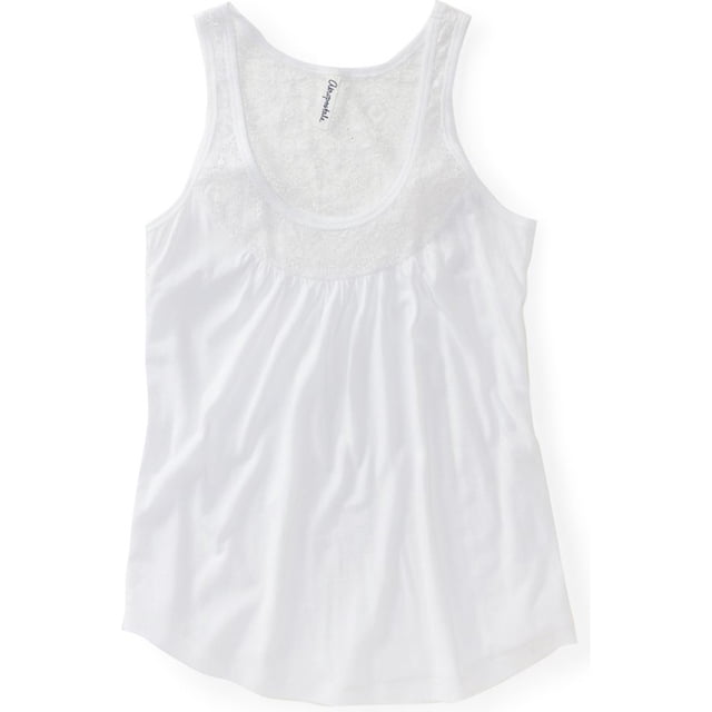 Aeropostale Womens Solid Lacey Neckline Back Tank Top, blanco, grande Aeropostale Camiseta sin mangas