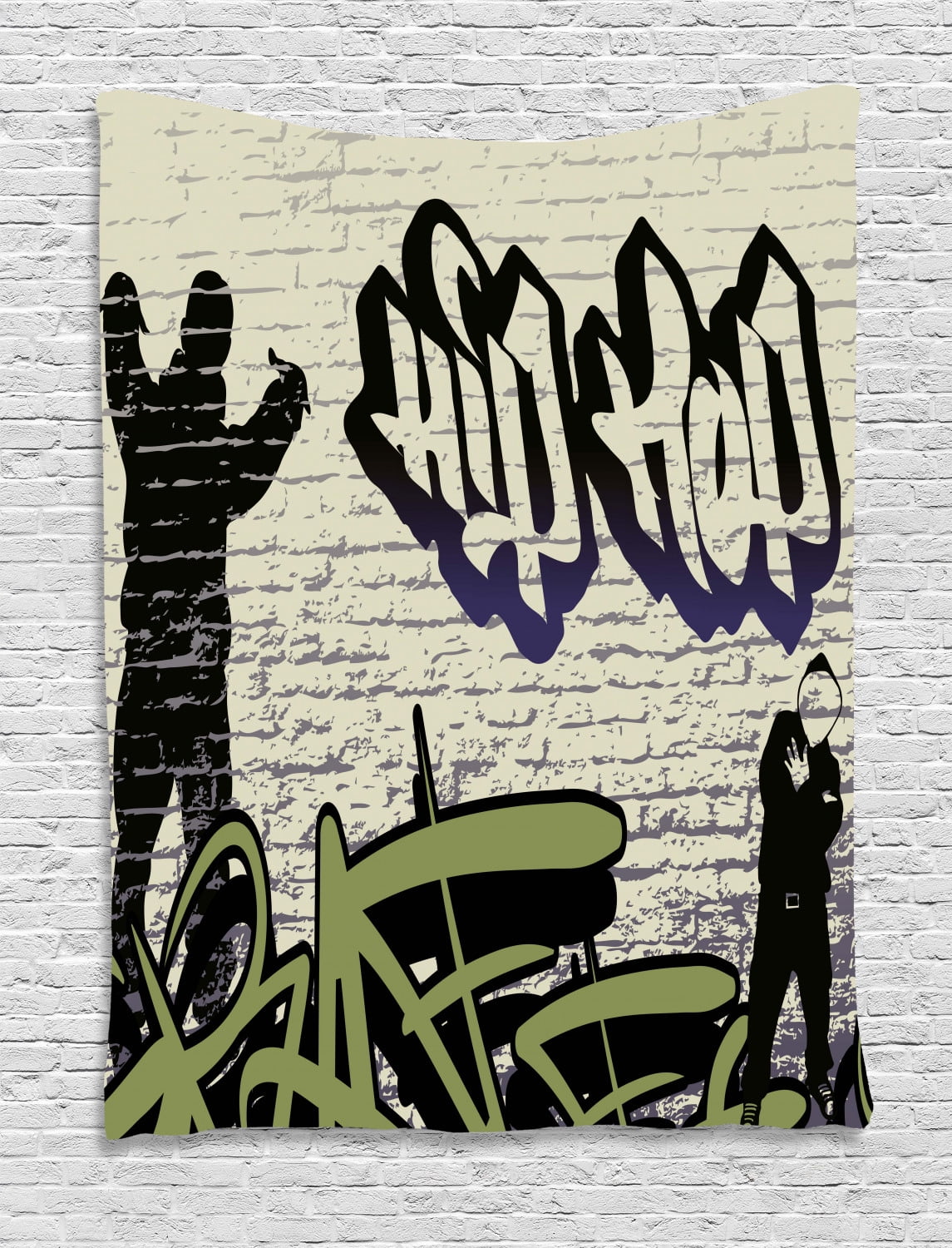 Hip Hop Tapestry, Underground Hip Hop Grafitti Art on Building Walls