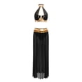thumbnail image 3 of YiZYiF Women's Belly Dance Costume Halter Crop Top with Sequin Tassel Split Mesh Long Skirt 2Pcs Set Black A L, 3 of 6