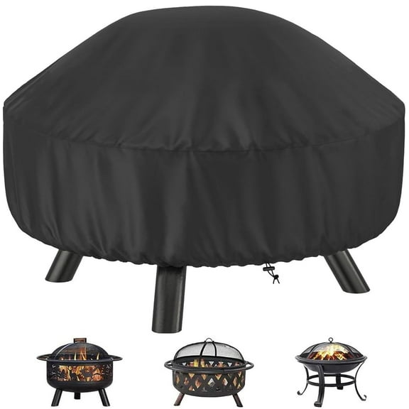 XKDOUS Fire Pit Cover Round for Fire Pit 22- 34 Inch, Waterproof Outdoor FirePit Cover, Full Coverage Patio Round Fire Pit Cover, Dustproof Anti UV and Tear Resistant
