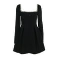 thumbnail image 4 of Mini vestido de manga larga para mujer - Vestido corto con cuello cuadrado perlado y volantes en el dobladillo, vestido elegante para novias y fiestas, mezcla de poliéster, 4 of 7