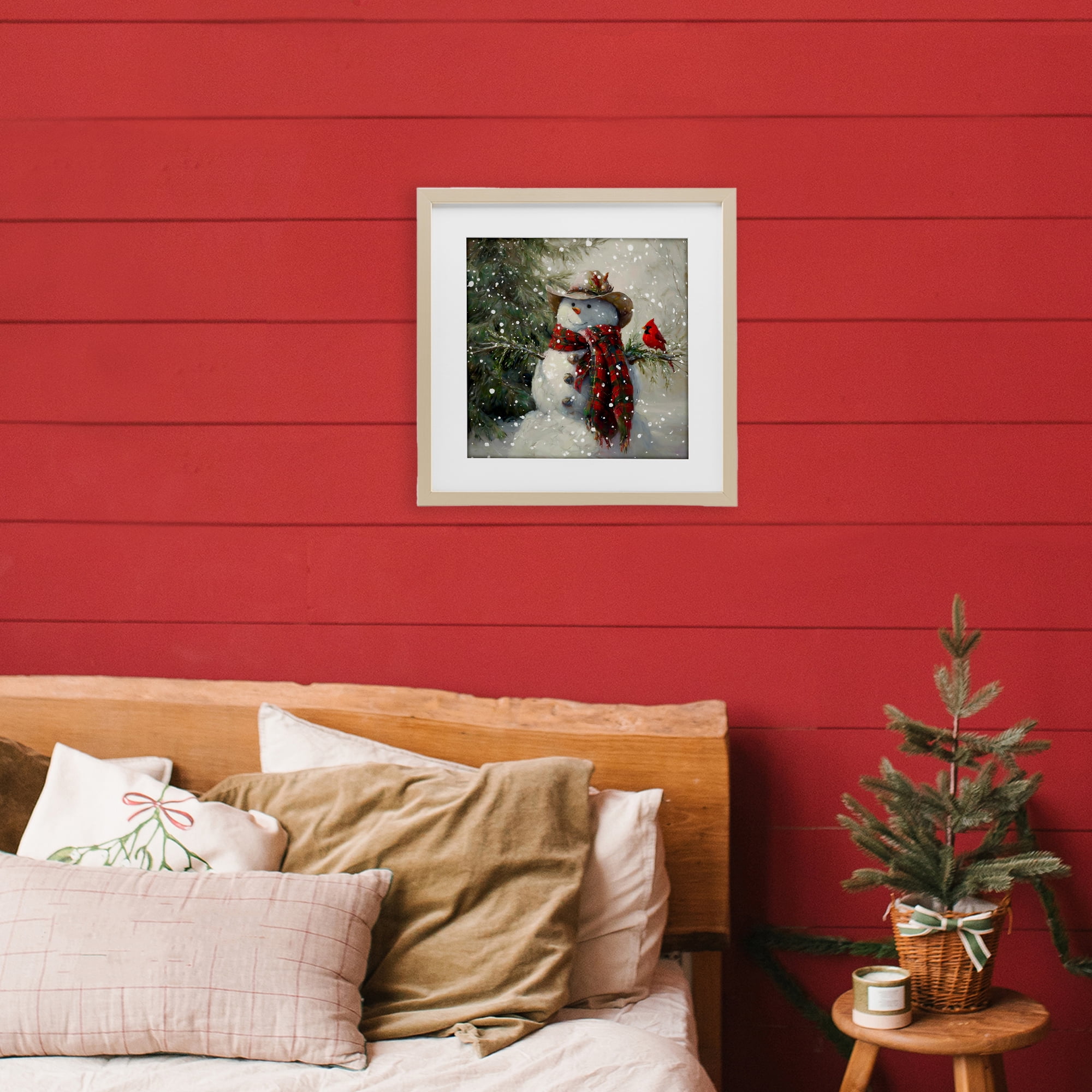 Stupell Industries Cowboy Snowman & Cardinal Birch Framed Print Under Glass, design by Tina LeCour