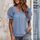 thumbnail image 2 of Blusa de manga corta con cuello cuadrado doble dulce de gasa de verano a la moda informal para mujer Pompotops hfajkhk132438, 2 of 6