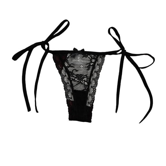 Xijirk Panties for Women,Lace Thong Panties Low Rise T Back G String Tie Side Straps Hollow Out Design Comfortable Breathable Soft Underwear,Womens Underwear,Black,M
