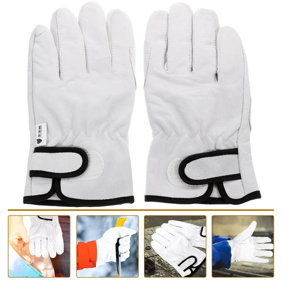 LIFKOME 1 Pair White Leather Welding Gloves for Heat Resistant and Anti-slip Protection 9x8in