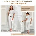 thumbnail image 4 of EA'S SECRET Womens Pajama Sets 100% Cotton Short Sleeve Top with Long Pants Sleepwear 2 Piece V Neck Loungewear Soft Knit (White,XL), 4 of 8