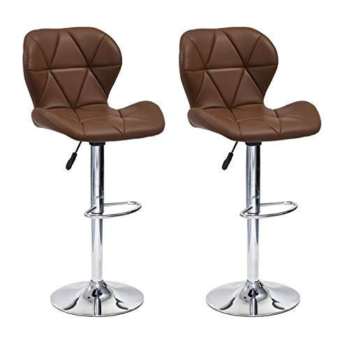 SK Depot™ High Back 360-Degree Swivel Adjustable Quality Black PU Leather Bar Stool Pub Chair with Backrest and Footrest/Back Foot Rest Black Set of 2 
